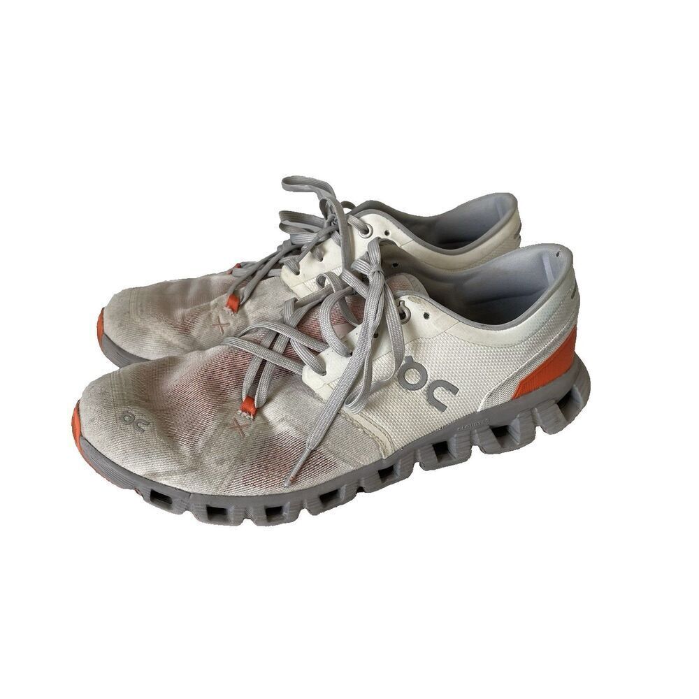 On Cloud X 3 Ivory, Grey, Orange Running Shoes Sneakers Women's Size 10